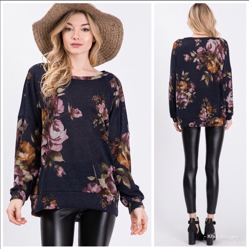Floral Print Dolman Hacci Sweater - Picture 2 of 7
